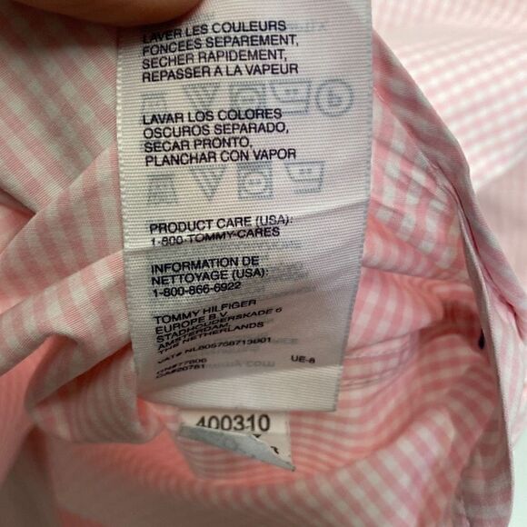 Tommy Hilfiger Men's Button-up Plaid 80's 2-Ply Cotton Dress Shirt Pink & White - Picture 12 of 12